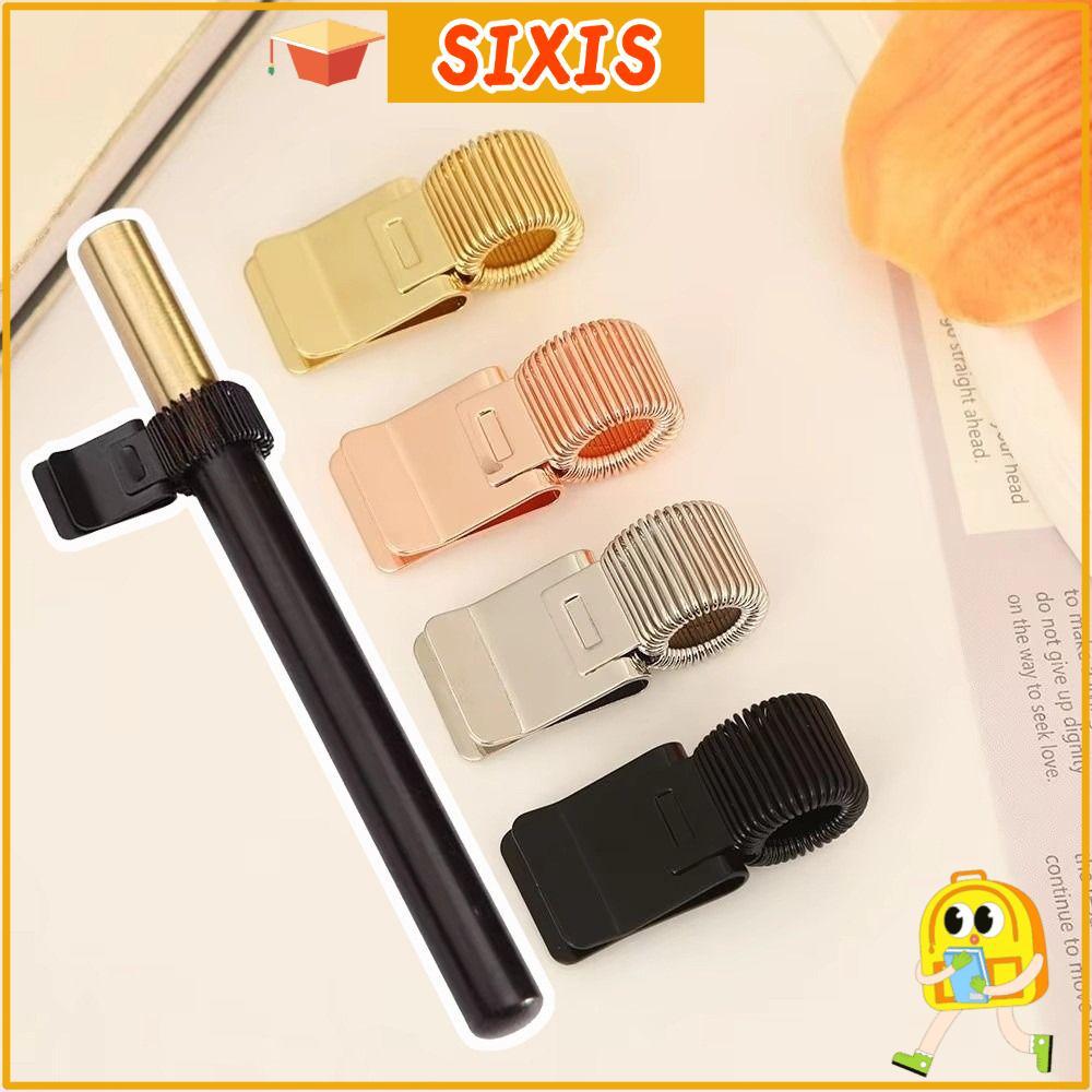 SIXIS Pen Loop Holder, Metal Anti-lost Spring Pen Clip, Vintage Secure Grip Multi-functional Fixed Stationery Bookmark Student School Office Tools