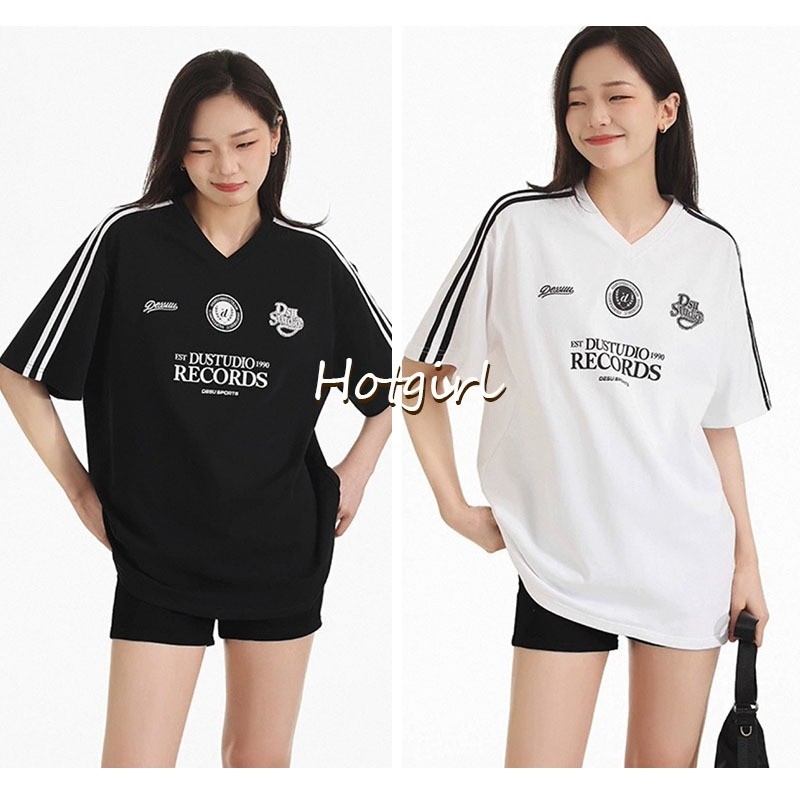 【READY STOCK AT Johor】 Hotgirl⭐American style V-neck short-sleeved T-shirt loose slim top sports style casual top