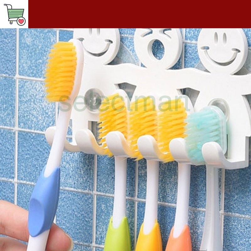 SM  Cute Smiley Face Wall Mounted Toothbrush Holder Razor Organiser / Bathroom Suction Cup Triple Hook / Bathr
