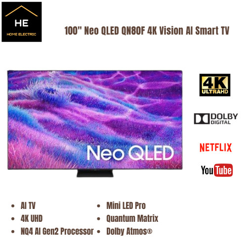 SAMSUNG 100″ Neo QLED QN80F 4K Vision AI Smart 144hz TV QA100QN80FKXXM