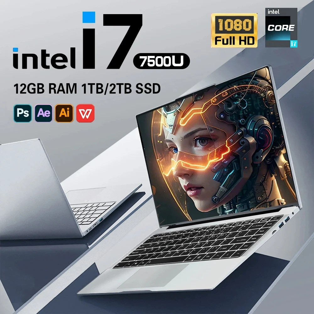 2025 Ultra Slim I7 ​​Komputer Komputer Riba Pc 14.1" Intel Core I7 ​​- 7500u Komputer Riba 12 GB RAM 1 TB 2 TB SSD Buku Nota Komputer Riba Mudah Alih