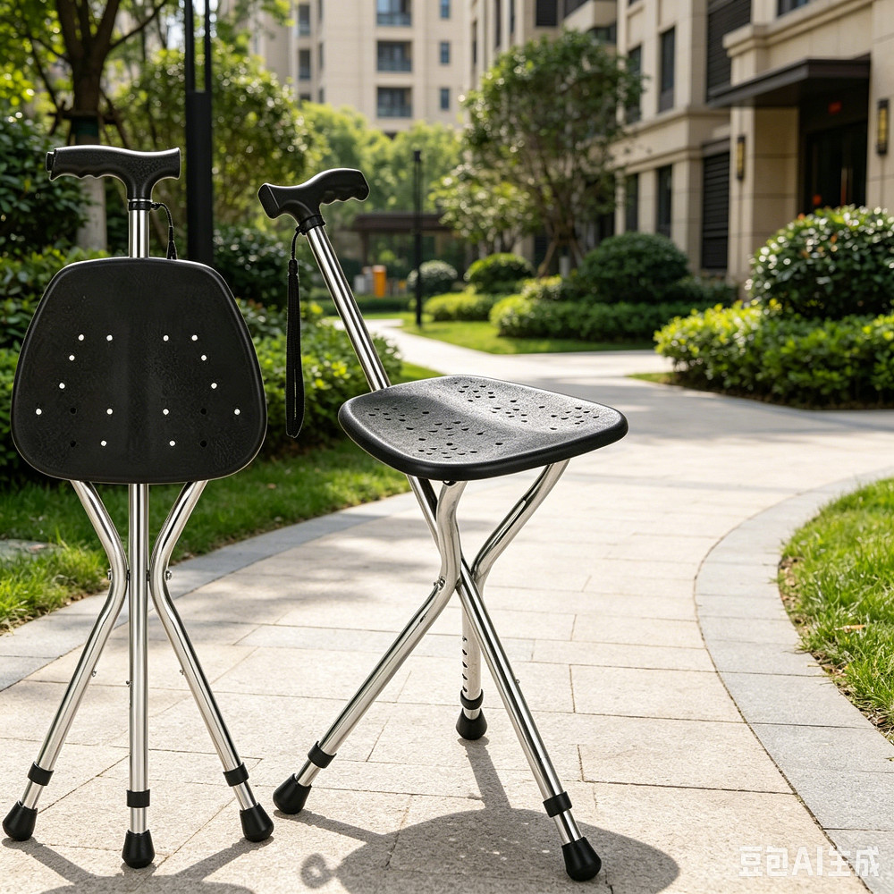 Walking Cane Stool Elderly Anti-slip Folding Walking Cane Chair- & **、walking aid、 cane、tongkat orang tua、tongkat lipat、tongkat 4 kaki、Foldable stick for elderly、 kaki 4、拐杖椅子
