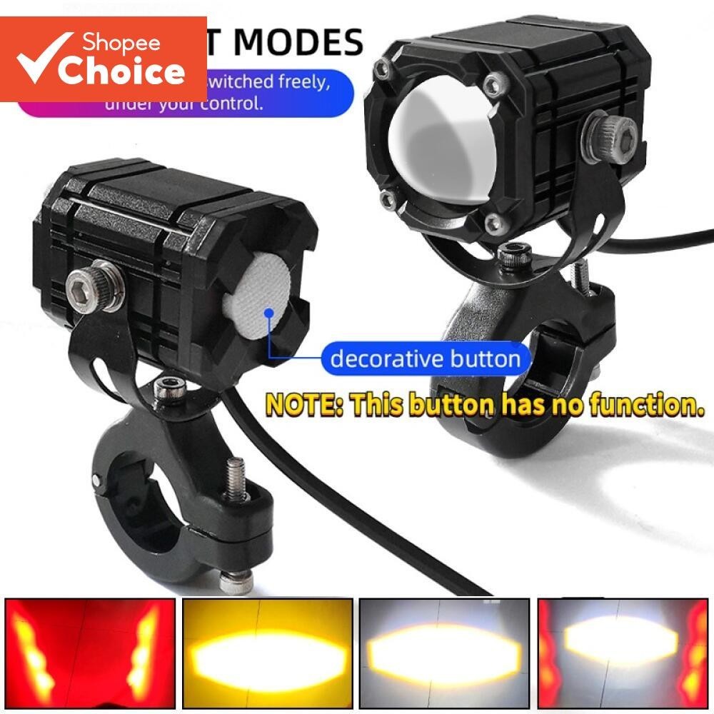 1Pair Angel eyes Tricolor Motorcycle LED Lights Mini Driving Light Spot Light Auxiliary 60W LED Pod Projector Light Motorcycle Headlight Driving Lamp Universal 