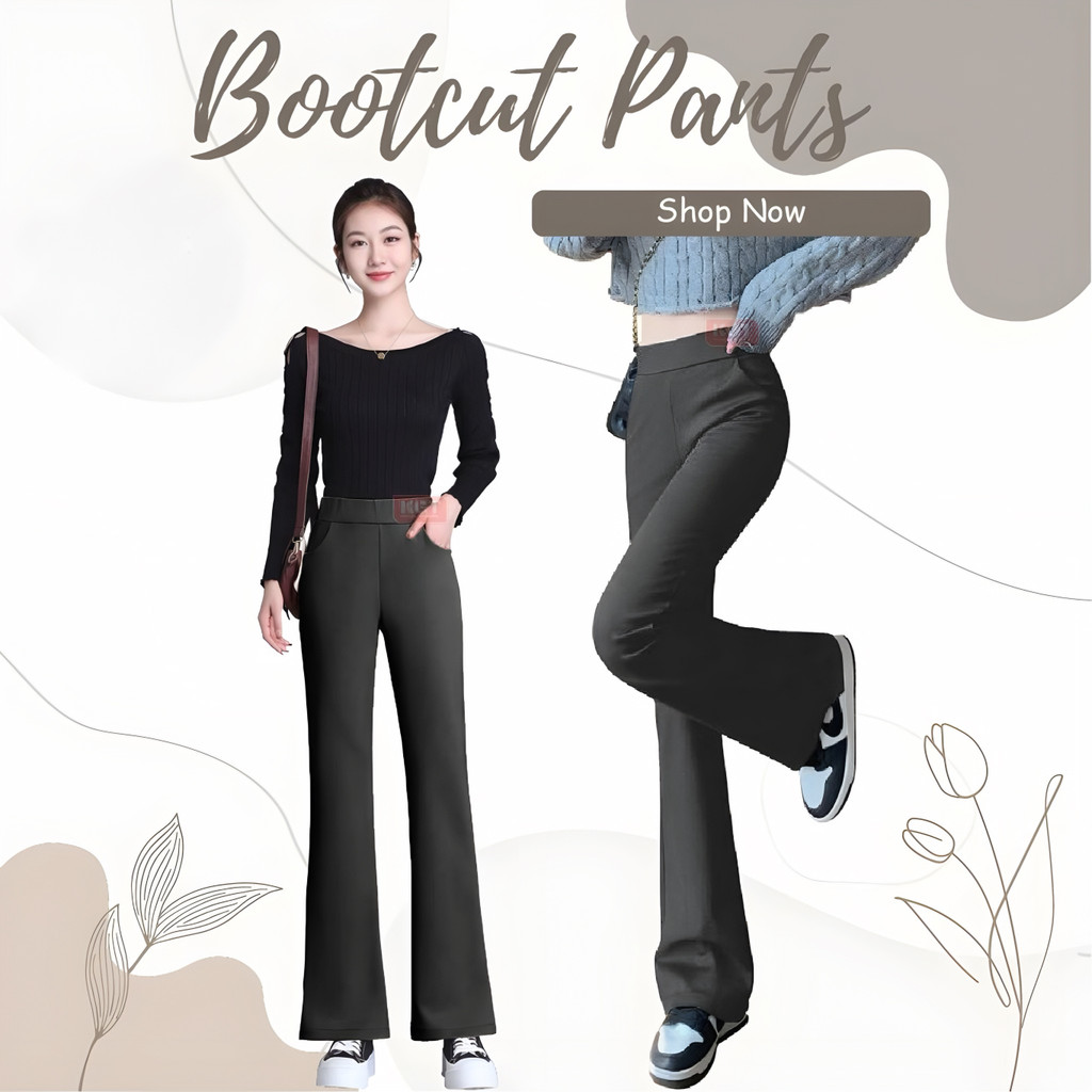 KGT Bamboo Slack P2 Seluar Slack Mini Bootcut Plus Size 230 GSM Perempuan Ladies Bootcuts Seluar Getah Slack Panjang