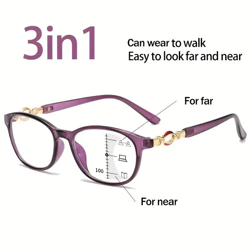 【on sale】New 3-in-1 Progressive Multifocal Reading Glasses Women's Eyewear Easy to See Both Far and Near