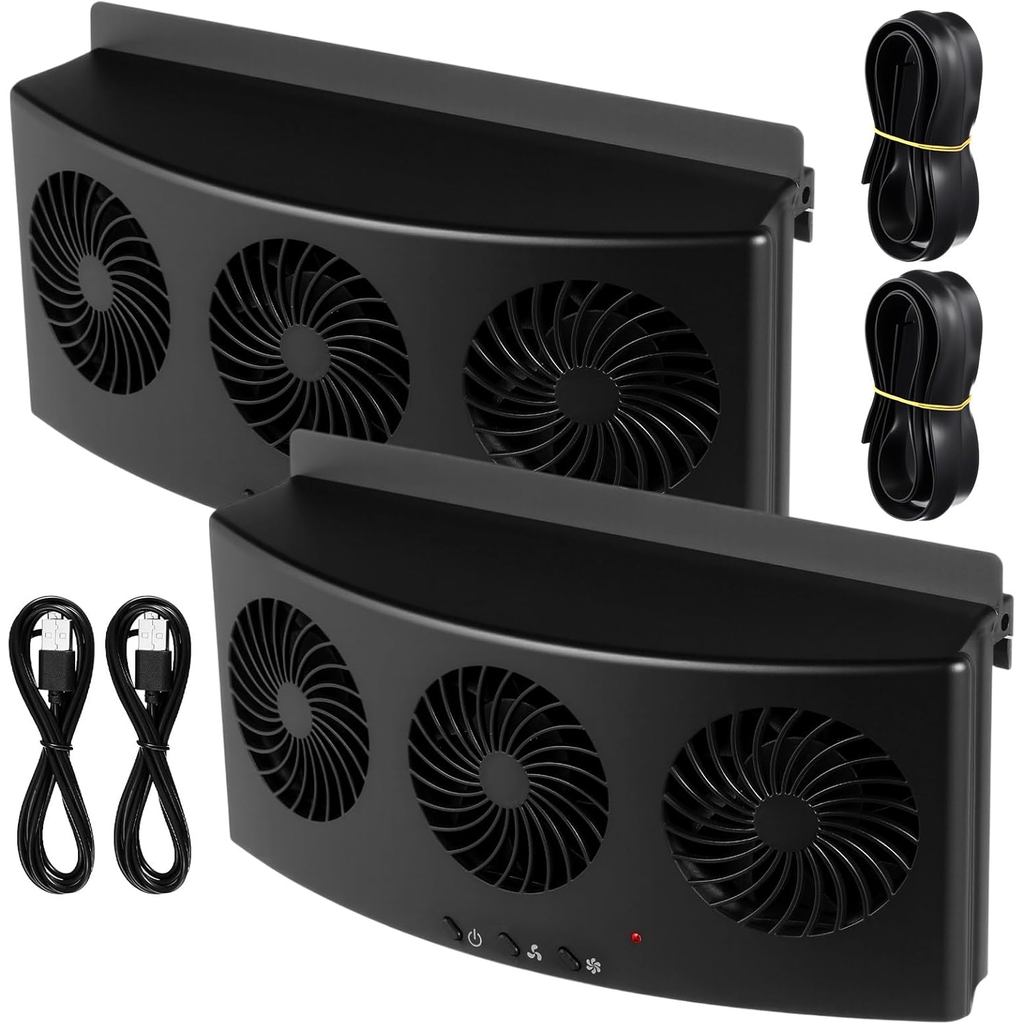 Tujoe 2 Pack Kabel USB 3 Kipas Ekzos Kereta USB 3 Kipas Ventilasi Udara Tingkap Kereta Radiator Penyejuk Ekzos untuk Jenis Umum (Hitam) NTGL
