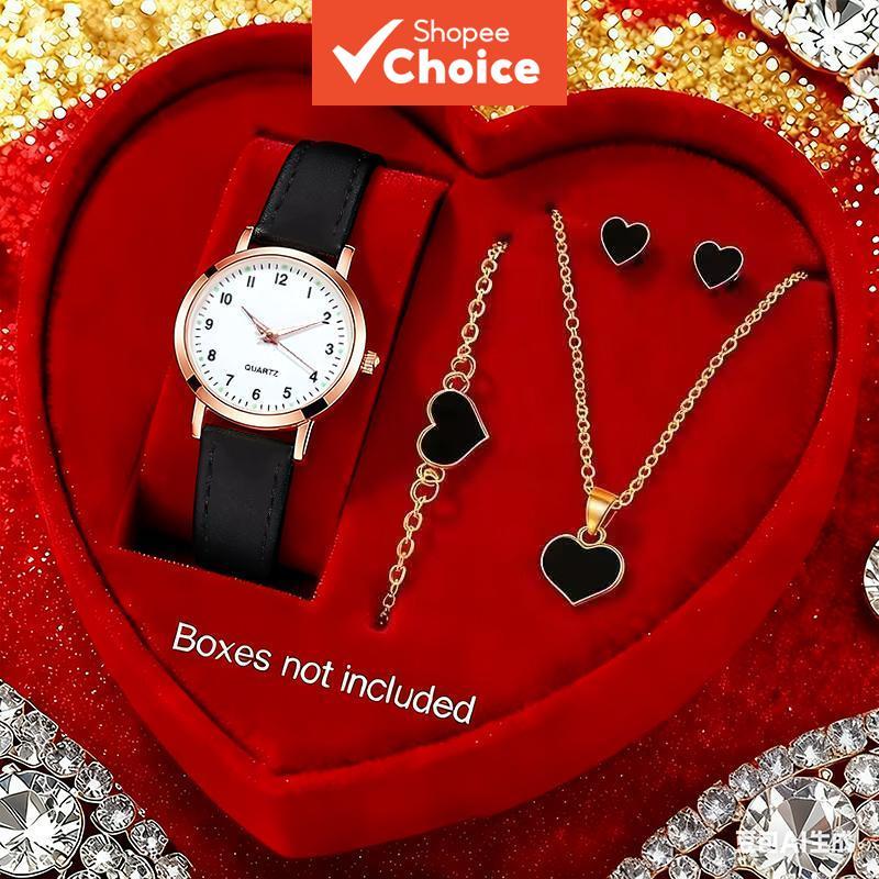 Best-selling Girl's Gift: Sports, Luxurious, Minimalist Quartz Watch + Heart-themed Jewelry Set Hadiah Terlaris untuk Gadis: Jam Kuarza Sukan + Set Barang Kemas Bertema Hati Jam Tangan Perempuan