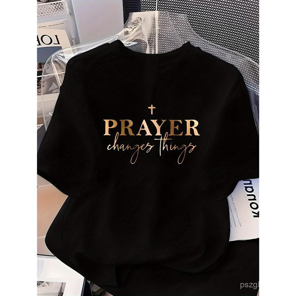 T-Shirt Grafik "Doa Mengubah Perkara" Inspirasi Wanita - Leher Kru Elegan, Fabrik Rajut Lembut, T-Shirt Lengan Pendek Ka