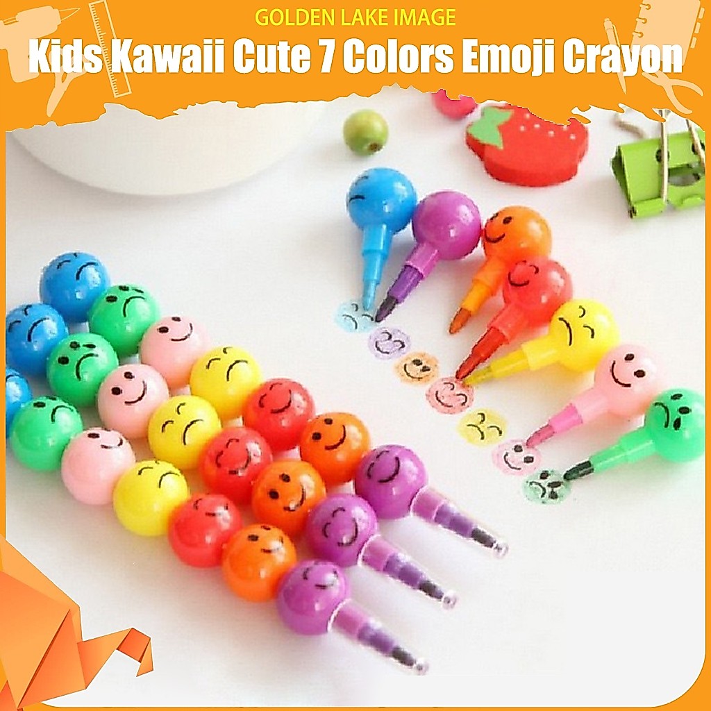 7 Colors EMOJI Bullet Crayon Bullet Pencil Writing Utencil Kawaii Cute Emoji Pencil Round Stacking Crayons Kids