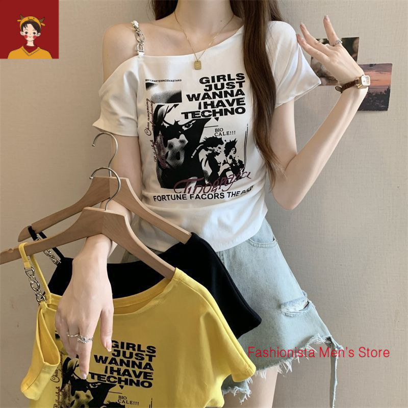tshirt woman   Women t shirt 大码印花露肩短袖T恤女夏季2025新款韩版胖mm宽松显瘦百搭上衣女 plus-size-extra-large-size-oversize-fat-big-size-women-tops-short-sleeves-T-shirts Women's Large Printed Strapless T-Shirt | Summer 2025 