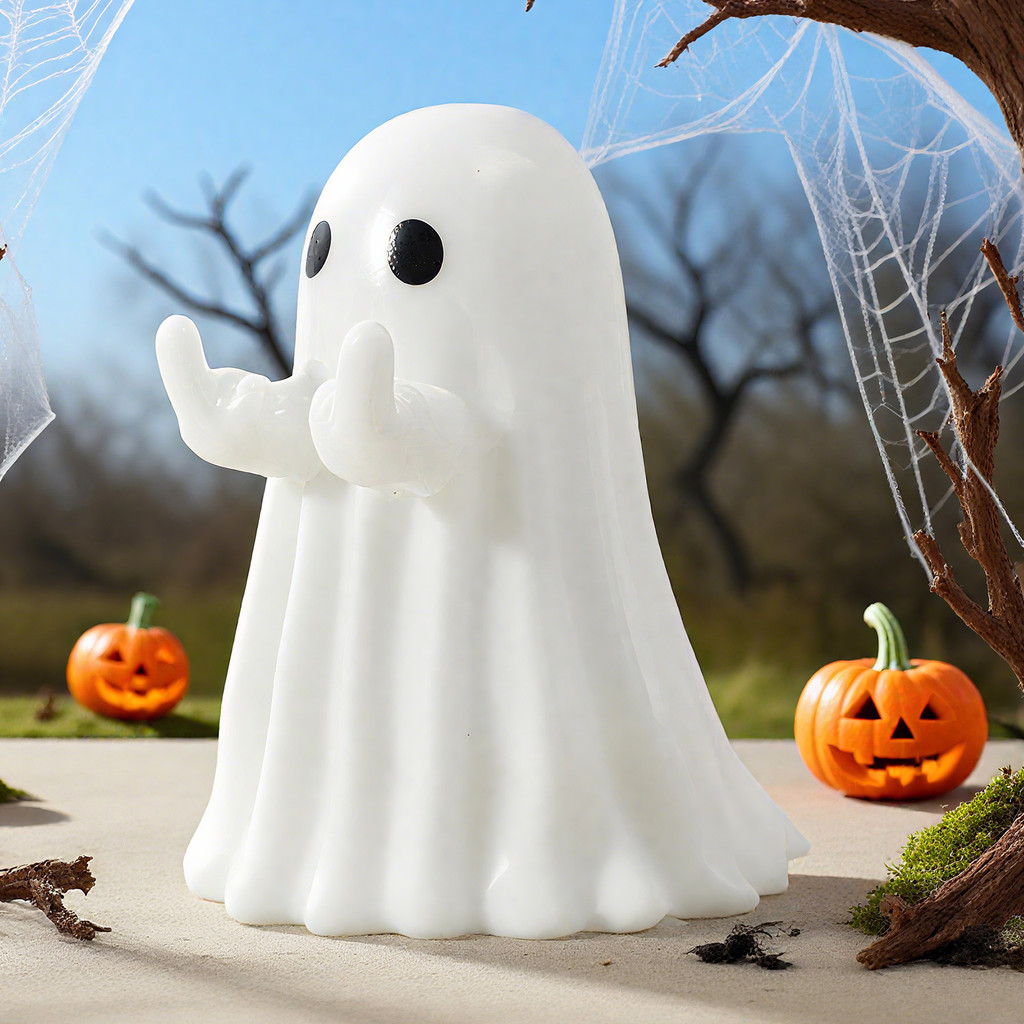 Cute Halloween Ghost Resin Ornament - Playful Middle Fingers Ghost Decor - Home Garden Room Table Holiday Party Supplies