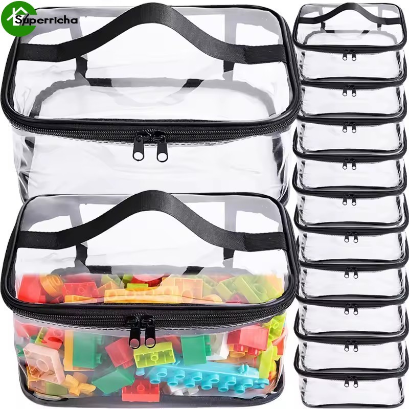 1-3Pcs Clear Puzzle Toy Storage Bag - Transparent Portable Large Capacity Storage Bag - PVC Makeup Travel Organizer With Zipper - Handle Pouch For Building Blocks Puzzle