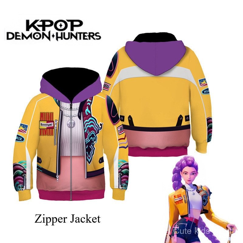 Fast Shipping demon slayer cosplay baju kpop demon hunter cosplay kids costume Rumi Jacket Demon Hunter of KPop Cosplay Costume Children Child Girls Hoodies Disguise Roleplay Fantasia Clothing Halloween