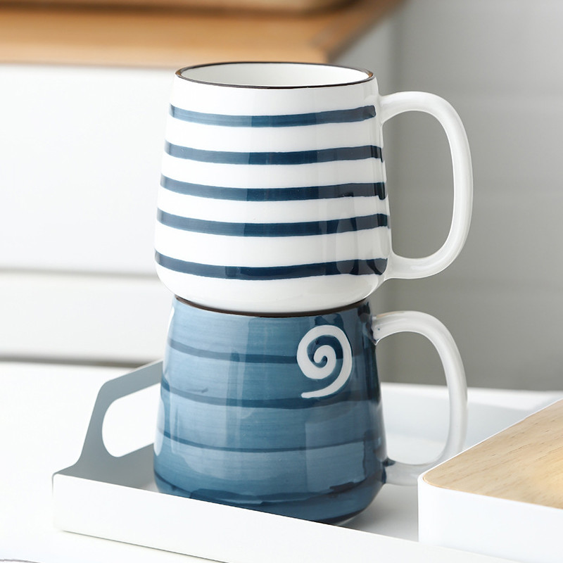 Japanese-Style Hand-Painted Coffee Mug, Underglaze Color Ceramic Mug, Breakfast Milk Mug Couple Mugs