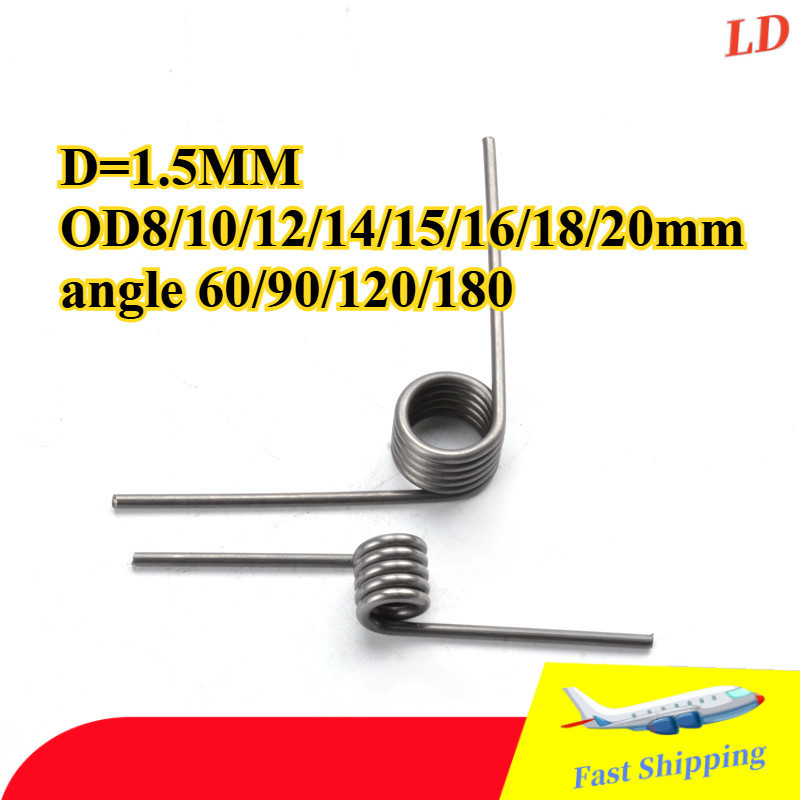 5pcs Steel V-Type Torsion Spring, Heavy Duty Helical Torque Spring for Industrial Return Mechanism d1.5mm OD8/10/12/14/15/16/18/20mm V-shaped spiral torsion spring angle 60/90/120/180 degrees(ZHX-LD-M