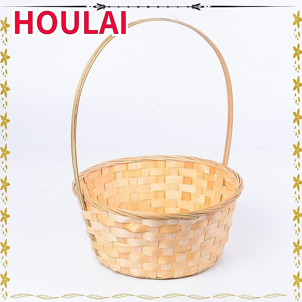 Handmade Bamboo Storage Basket Large Capacity Fruit Bin with Long Handle for Kitchen Counter Organization Durable Eco-Friendly