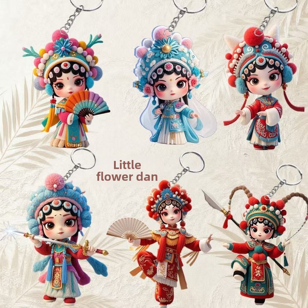 Chinese Traditional Peking Opera Hua Dan Cartoon Acrylic Keychain 2 Optional Buckles National Culture Souvenir Cute Doll Pendant Backpack Key Charm Birthday Holiday Gift