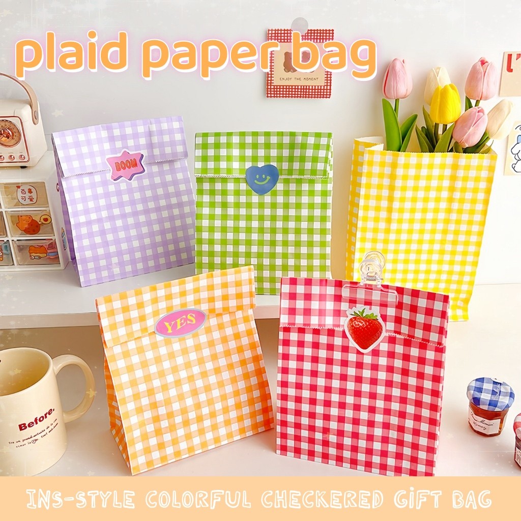 【Beg hadiah】Eco-Friendly Doorgift Bag Plaid Paper Snack Gift Bag Wedding Doorgift Pouch Great For Party Favors Birthday