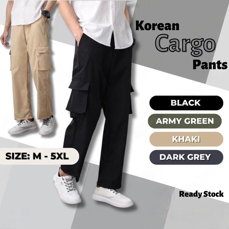 Big khaki cargo pants, multiple pockets, straightforward, casual style, men and couples, trousers, men's loose pants, ready for stock