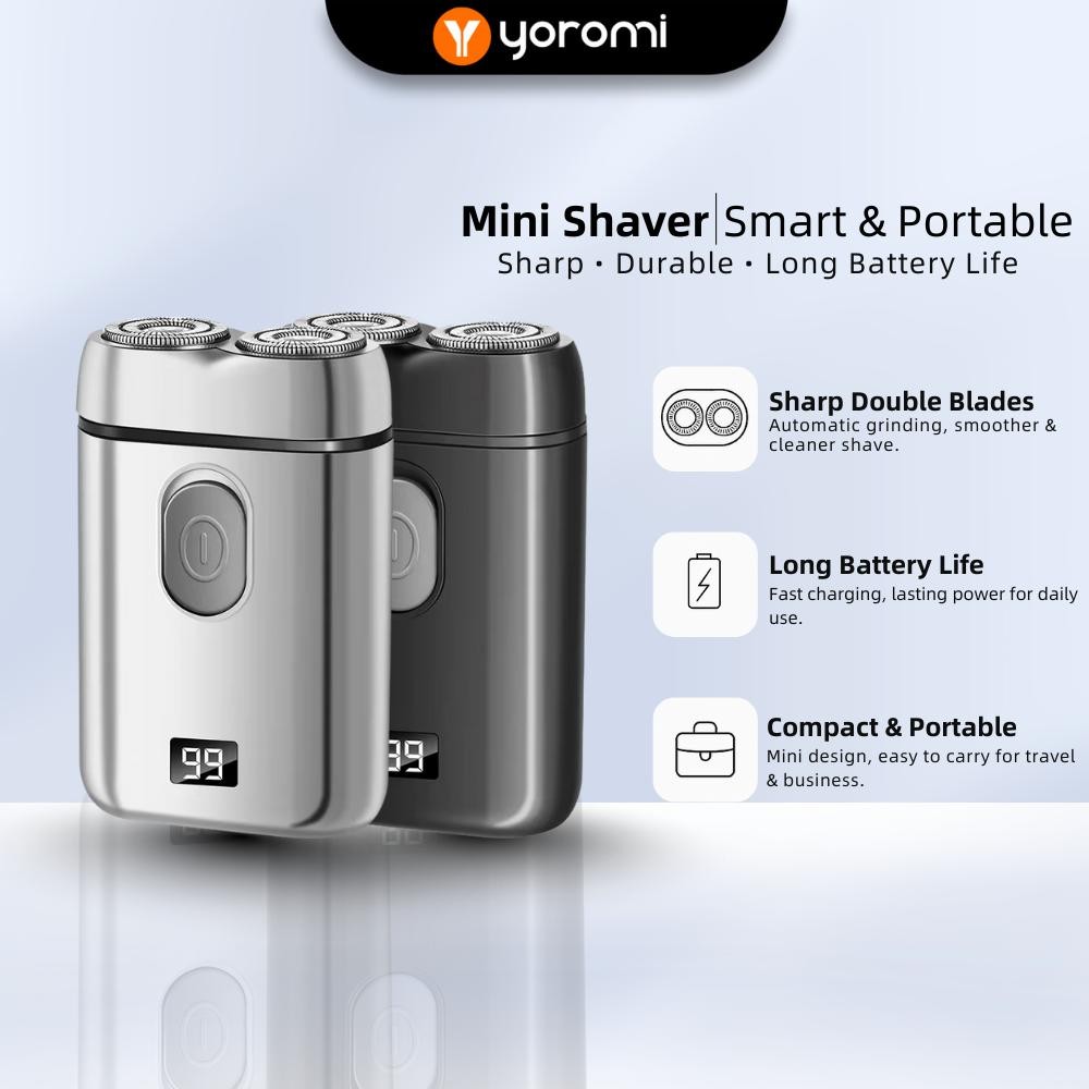 Yoromi Mini Pencukur Elektrik Lelaki Portable Shaver | Cukur Misai Jambang Beard Razor | LED Display USB Charging