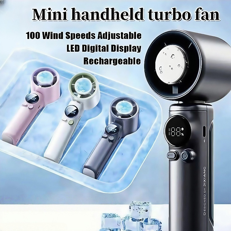 USB Charging Turbo High Speed Handheld Fan Kipas Tangan Outdoor Portable Desktop Fan with LED Digital Display Kipas Mini