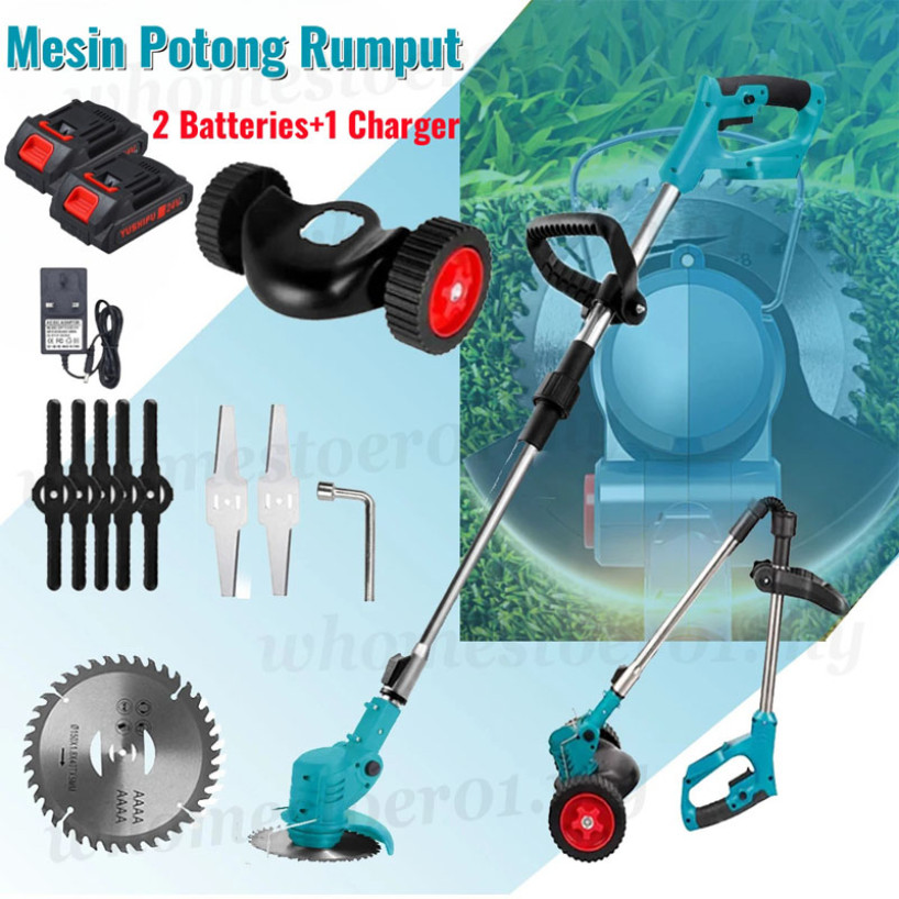 Mesin Rumput Cordless Brushless Grass Cutter Machine Foldable Mesin Potong Rumput Bateri Elektrik Trimmer Wheel Lawn Mower for Makita 21V Battery