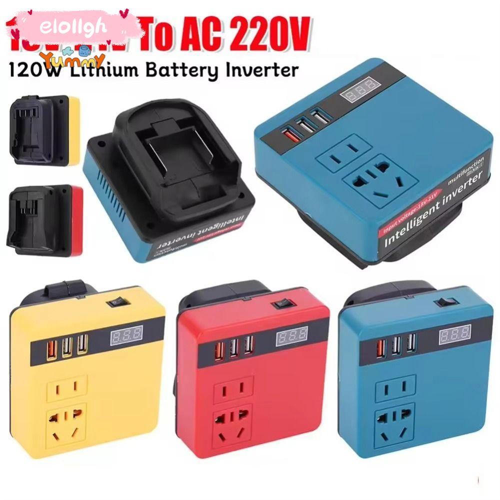 ELO11 1Pcs Battery Inverter, 18V 20V To 220V Multifunctional Smart Transformer, Dual Plug Household 120W Outdoor Work Inverter For Makita For Dewalt For Milwaukee 18V Battery