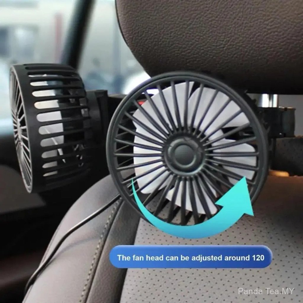Kipas Belakang Kereta USB – 360° Putar, 3 Kelajuan - Rear Seat Fan For Car Electric Car Clip Cooling Fans USB 5V Headrest 360 Degree Rotatable Dual Head 3 Speed Rear Seat Automotive