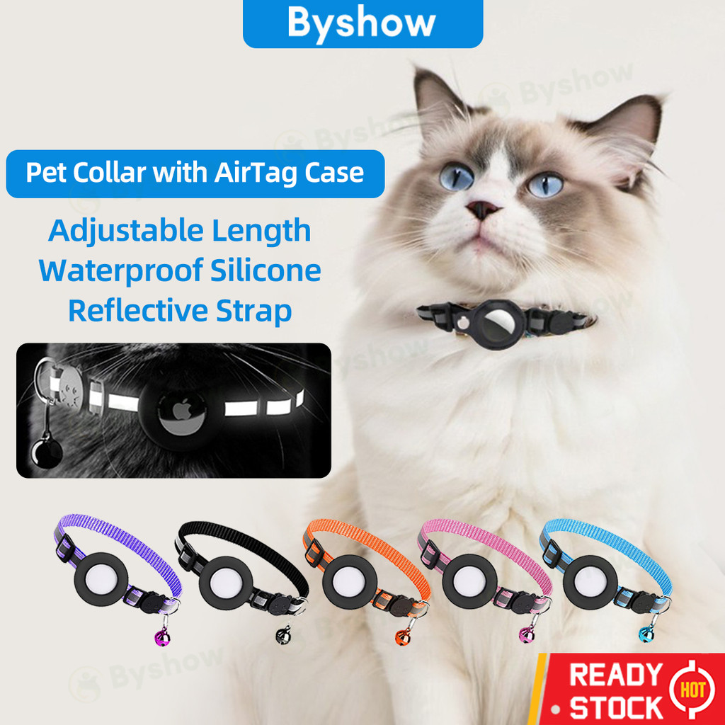 Byshow Tali Leher Airtag Silikon AirTag Pet Collar with Silicone Case Reflective Nylon Cat Dog Collar with Airtag Case Bell Breakaway Safety Buckle Adjustable Waterproof for Cats Dogs Puppy Kitty Bell