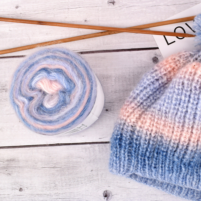 100g Gradient Silk Mohair Yarn | Hand Dyed Yarn Sweater Scarf | Crochet Knitting Yarn | Benang Kait | Rainbow Yarn Cake