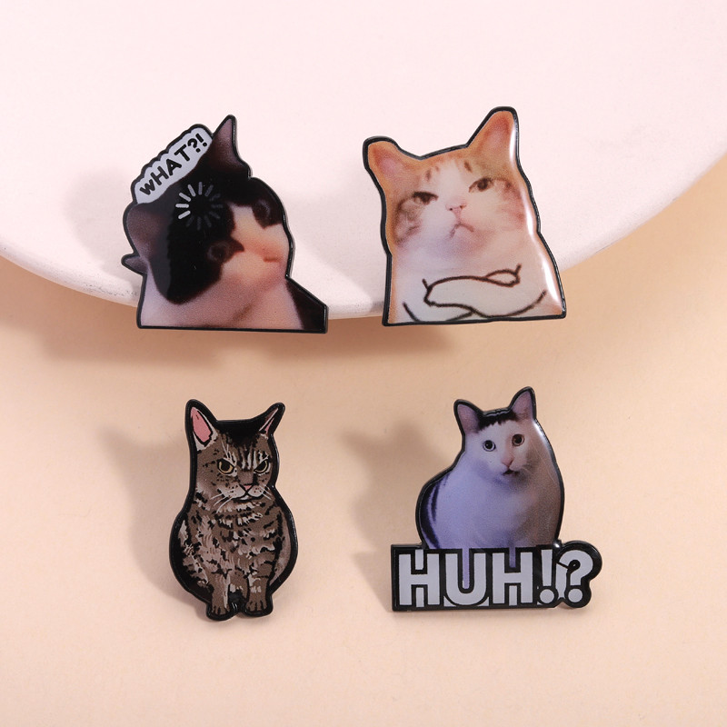 Cute Cat Meme Cartoon Brooch Funny Cat Online Emoticon UV Printing Badge Trendy Clothing Backpack Accessories Jewelry Gift