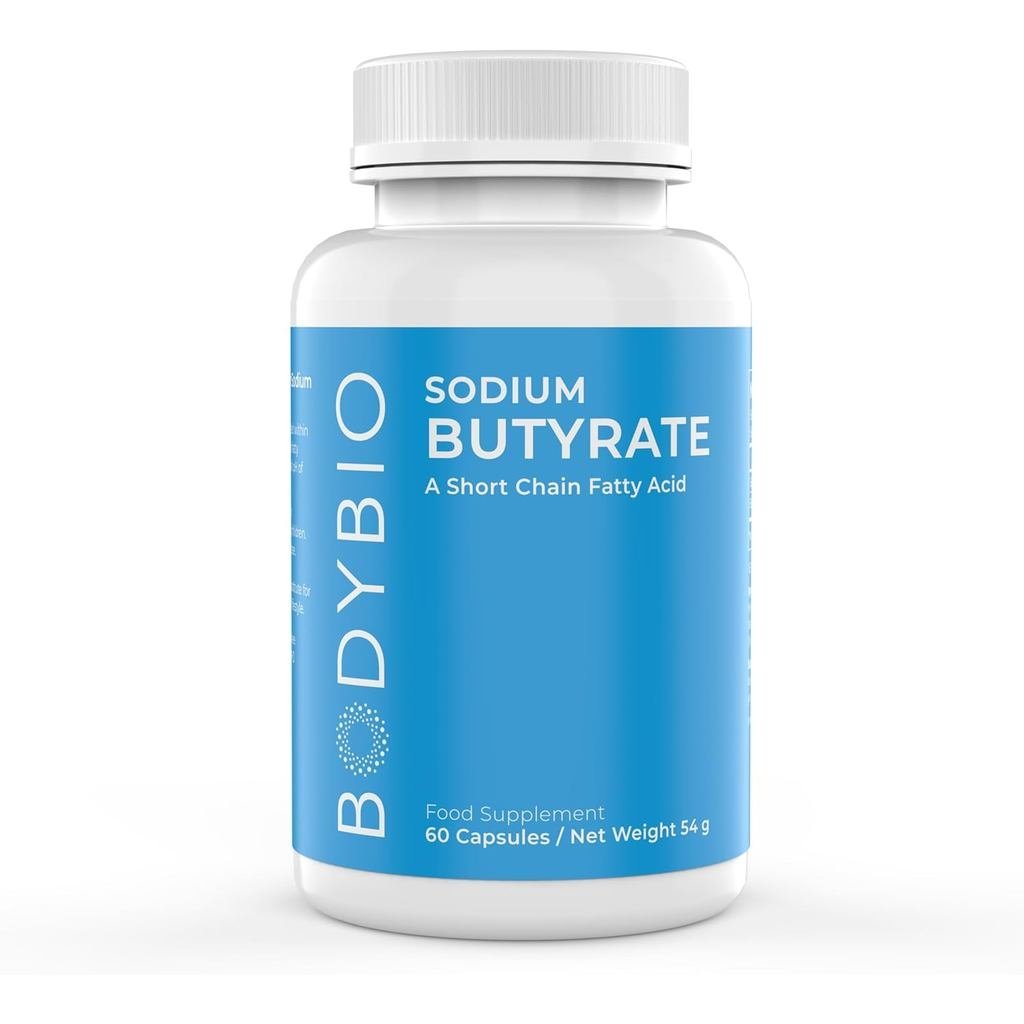 BodyBio Butyrate - Postbiotik untuk Kesihatan Usus, Sokongan Pencernaan, Melegakan Kembung, Gas & Sembelit, Pemulihan Usus Bocor - Suplemen Natrium + Asid Butirik untuk Kesihatan GI