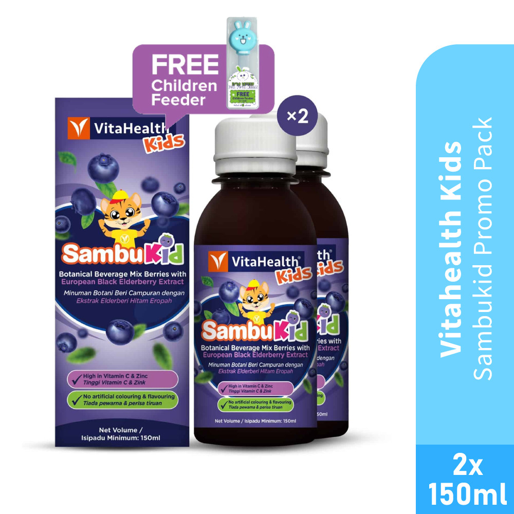 VITAHEALTH Kids Sambukid 150ml X 2 for Vitamin C Kids, Sambucol Kids with Elderberry Nutriliv Healthcare