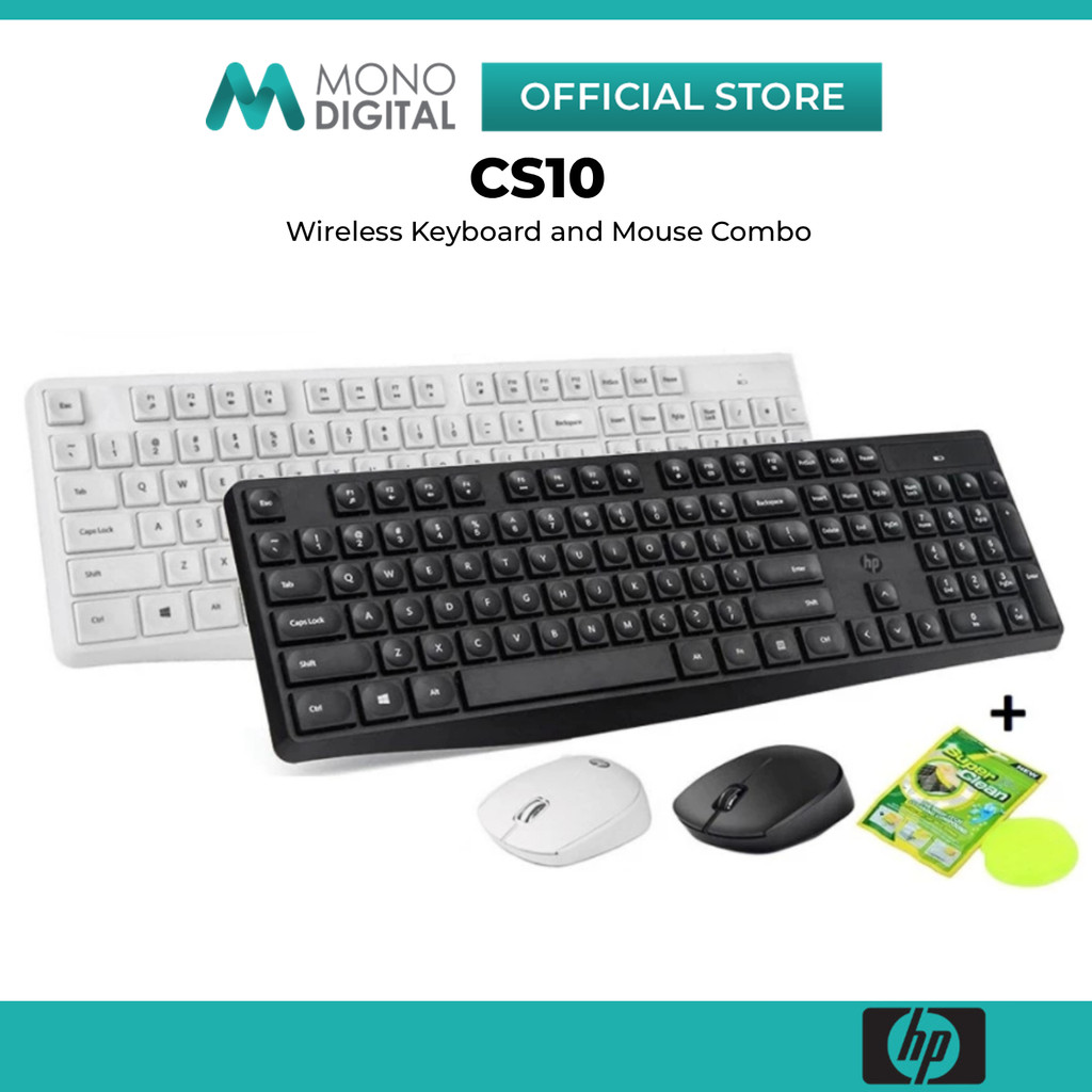 HP CS10 2.4G Wireless Keyboard and Mouse Combo 1600 DPI 104-Keys Multimedia Hotkeys Ergonomic for La