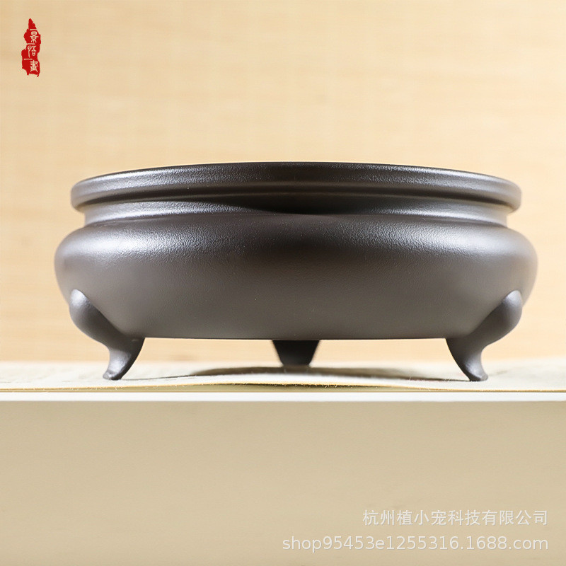 Boutique Three-legged Incense Burner Bonsai Pot Succulent Calamus Pot Golden Marble Old Pile Potted Cloud Bamboo Resin Imitation Purple Sand Flower Pot QDHS