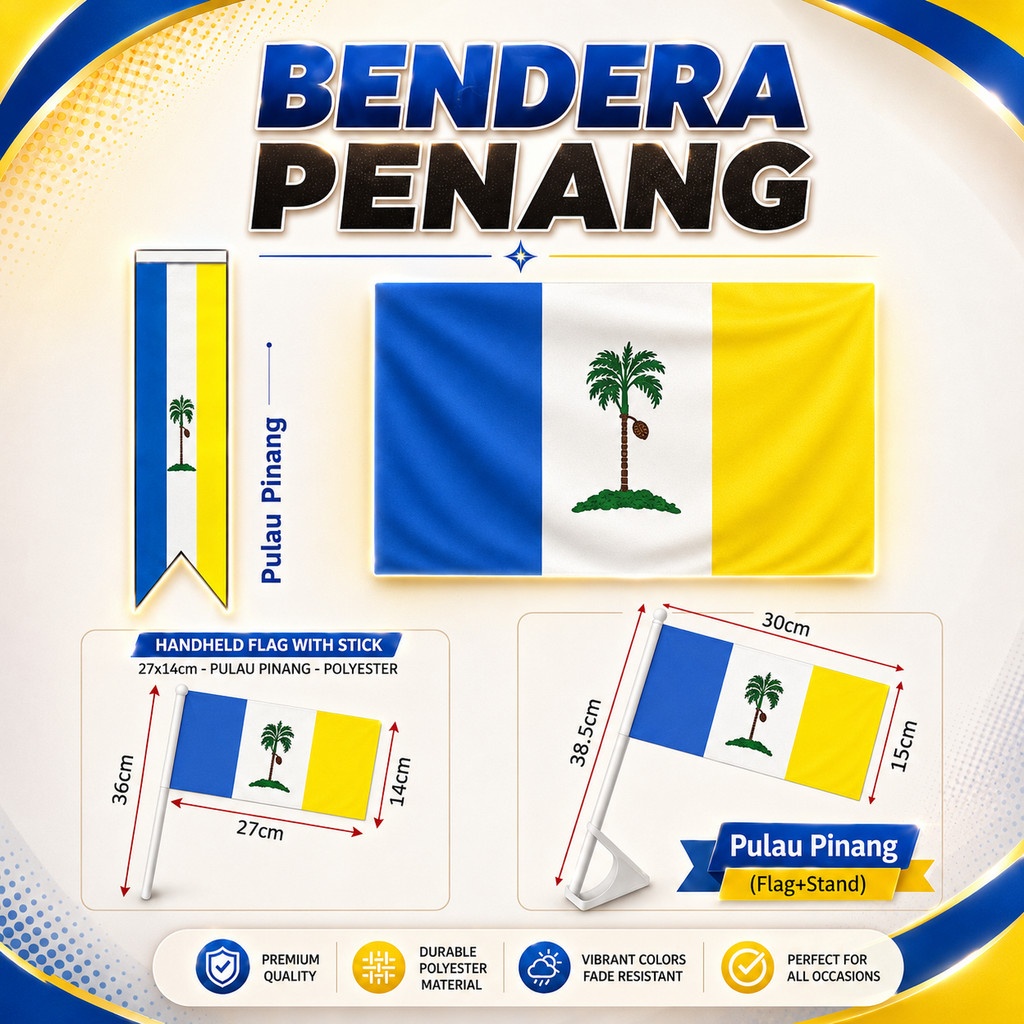 【BenderaKitaHQ】Bendera Penang Hand Flag / Spring Flag / Car Flag / Bunting Bunch Flag Pulau Pinang / 2x4ft 3x6ft 2x8ft