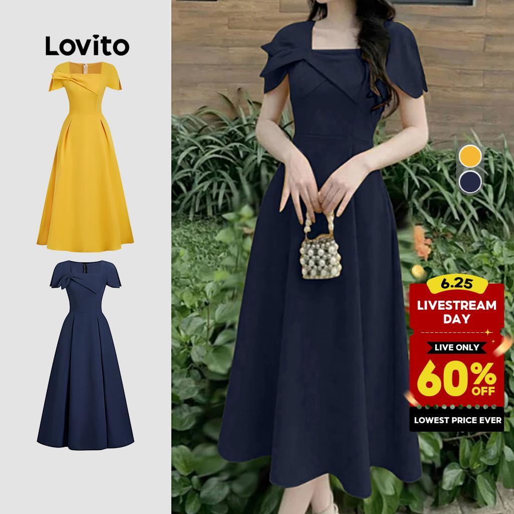 Lovito Elegant Dress Asymmetrical Spring/summer Blue Dress for Women L154ED564 Lovito Elegant Gaun Elegan Asimetri Musim Benyang/panas Biru untuk Wanita L154ED564