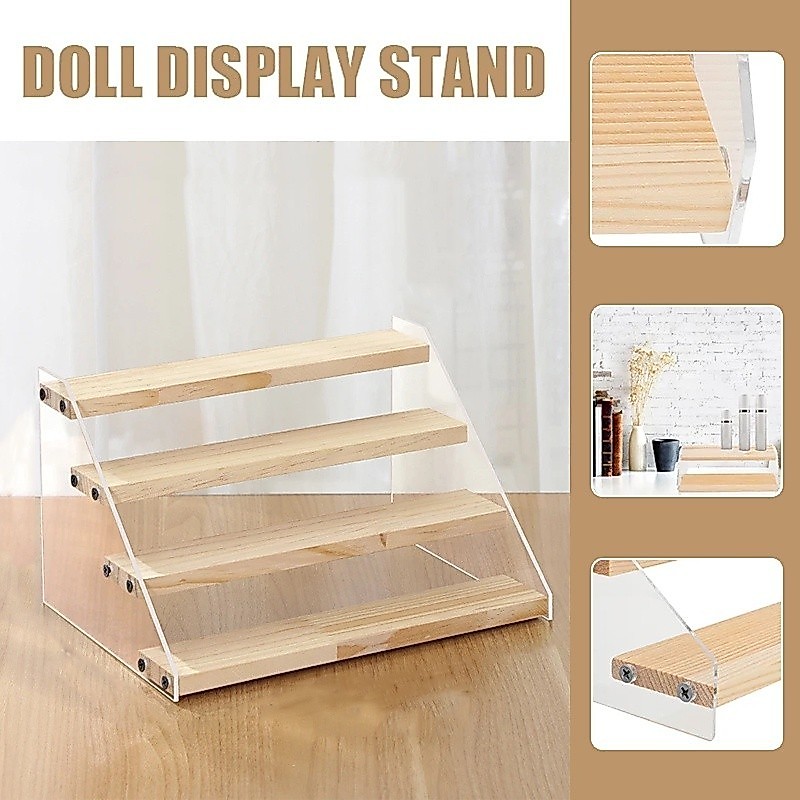 4/5 Tier Acrylic Storage Rack Figurine Display Shelf Wooden Rack Toy Shelf Rak Transparent Wood 展示架