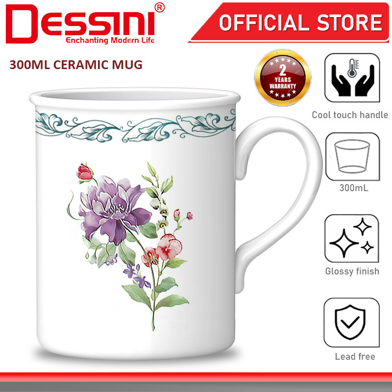 DESSINI ITALY Ceramic Mug 300mL Coffee Espresso Cappuccino Tea Handled Cup Drinking Vessel Serveware Drinkware Cawan