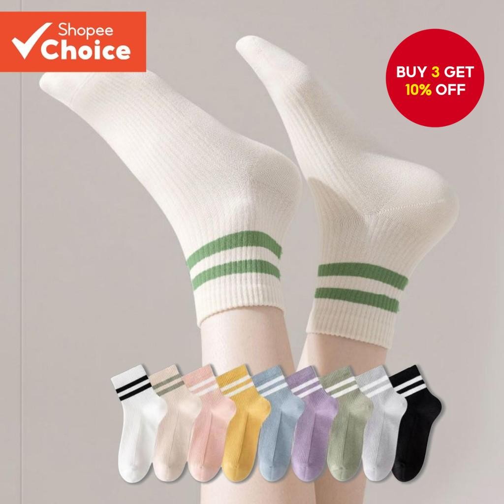 9 Pairs Ladies Multicolor Rainbow Color Stripes Comfortable Classic Casual Breathable Cute Japanese Korean Version Socks