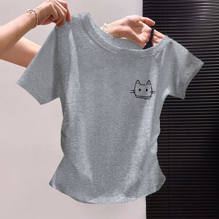 【WJZ】Korean Version Women's Pure Cotton Slim-fit Strapless Short-Sleeved t-Shirt【PDD109 】