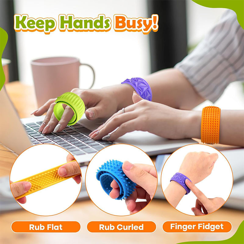 6 Pack Silicone Sensory Toys For Kids Autism Calming Sensory Toy Fidget Toys Slap Bracelets Textured Textured Fidget Bracelets for Kids Special Needs Fidgets
