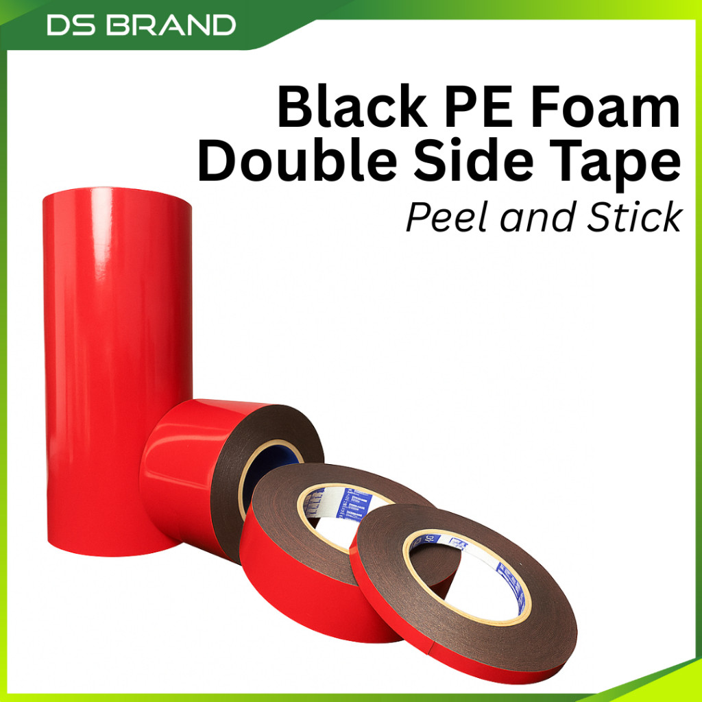 Heavy Duty Lti PE Foam Black Double Side Tape Peel and Stick Size 10mm, 25mm, 45mm / Pita Dua Sisi Hitam Buih PE - M5