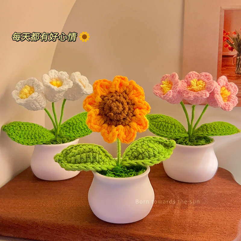 [Most Cute Most Hot Sale] Hand-Woven Flower Desktop Decoration Fake Flower with Vase