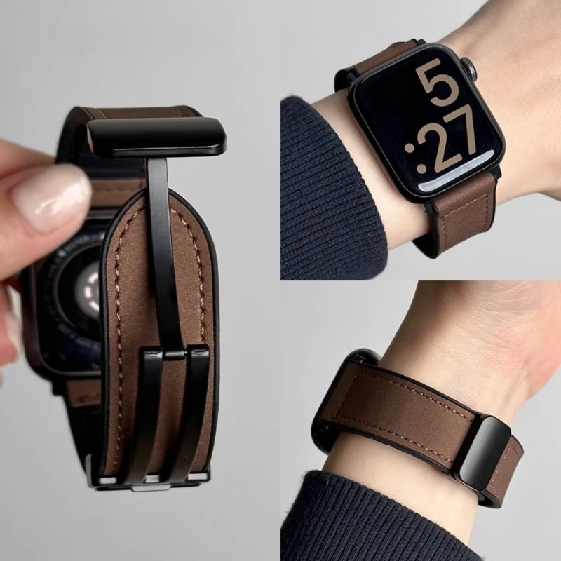 Leather Magnetic Strap for Apple Watch Series 10 9 8 7 6 SE 5 4 3 Ultra 3 2 Smart Watch Band for iWatch 42mm 46mm 38mm 40mm 41mm 44mm 45mm 49mm Wristband Accessorie