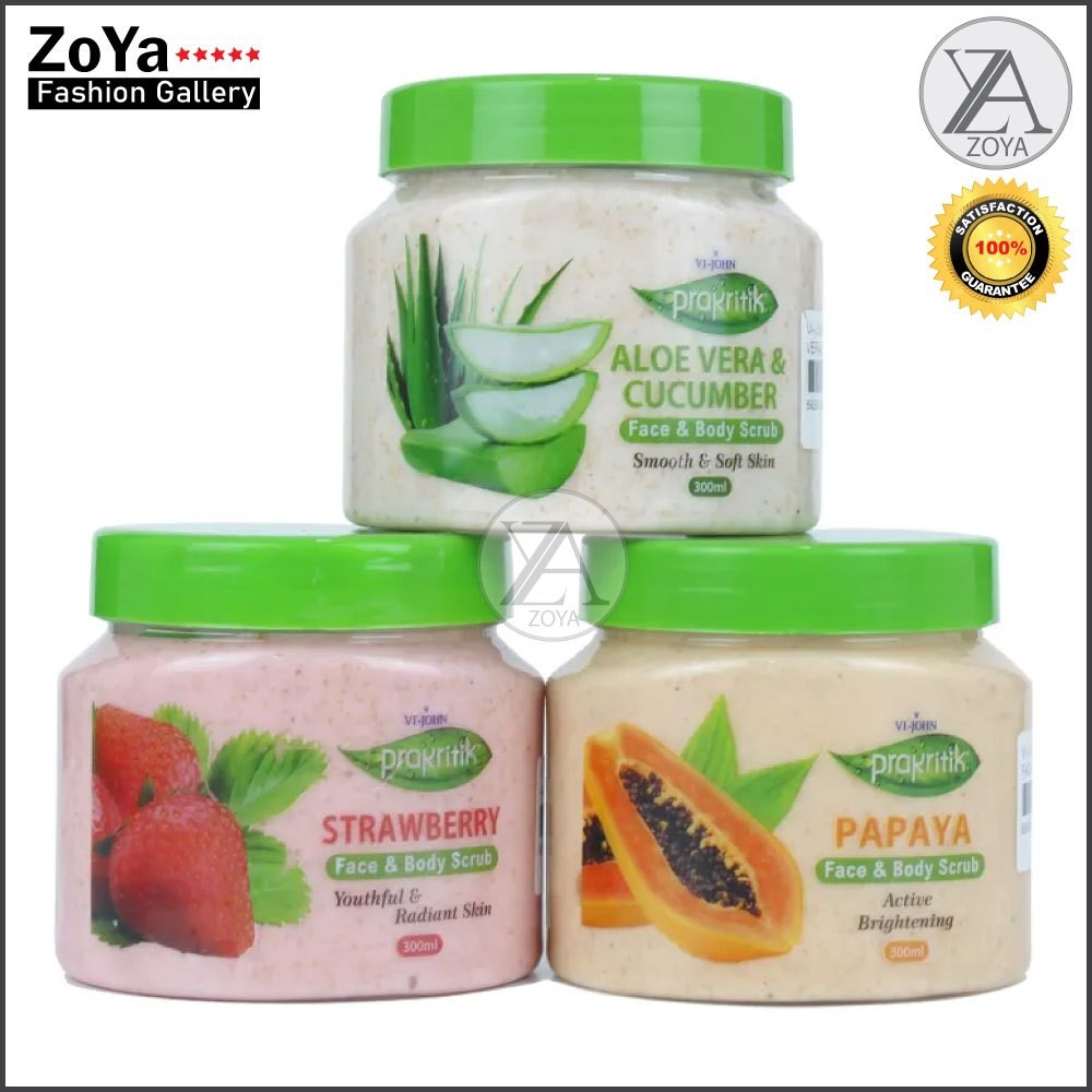 Smooth PAPAYA Alove Vera STRAWBERRY Face & Body Cream Scrub 300ml Prakritik 100% Natural Exfoliants 100% Dirt Removal