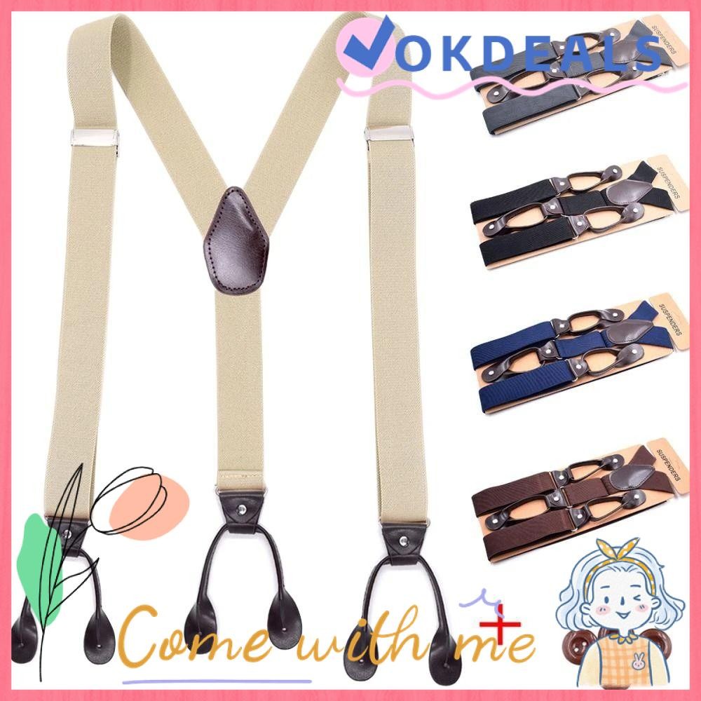 OKDEALS Braces Suspenders Wedding Party Trimmed Button End Y Shape Vintage Adjustable Strap Clip