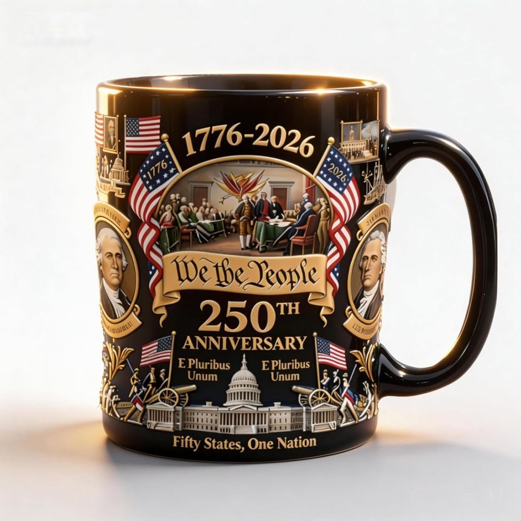 USA 250th Anniversary Coffee Mug,1776-2026 USA Mug,Patriotic 250th Anniversary Merchandise Commemorative Cup,Ceramic Mug with Handle,Collectible Souvenir for Patriots,Father’s&Inde