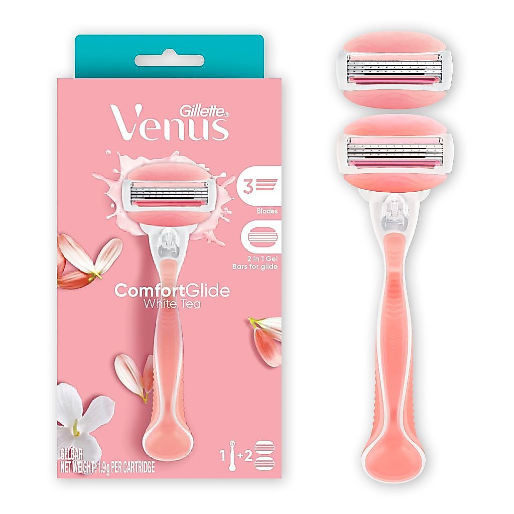 Gillette Venus Comfortglide White Tea Scent Razor with Gel Bars Women's Razor Handle + 2 Blade Refills