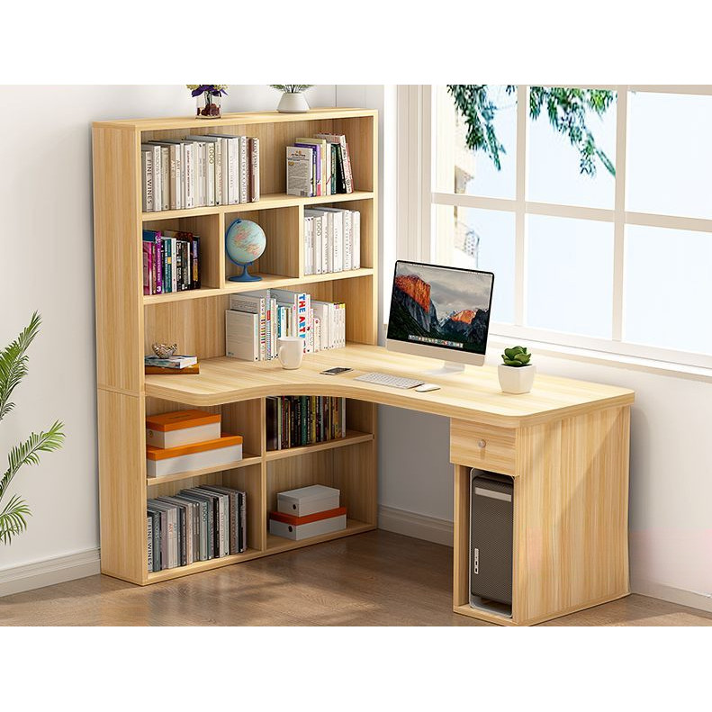 Meja Sudut Meja Komputer Desktop Bilik Tidur Papan Kayu Pejal Rak Buku Pelajar Gabungan Bersepadu Mudah Meja Tulis 